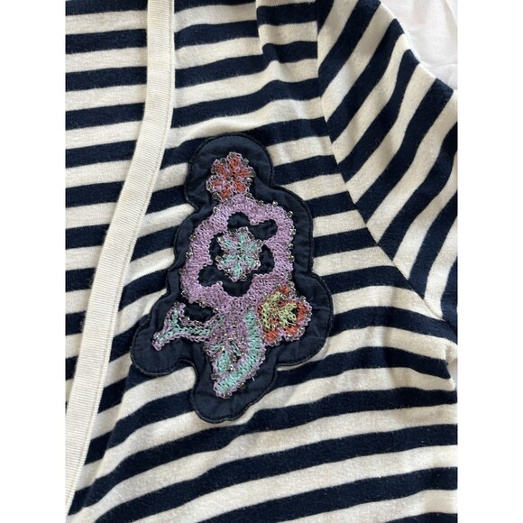 Loft womens medium Cardigan Stripes Navy White button up flower applique - Picture 4 of 6